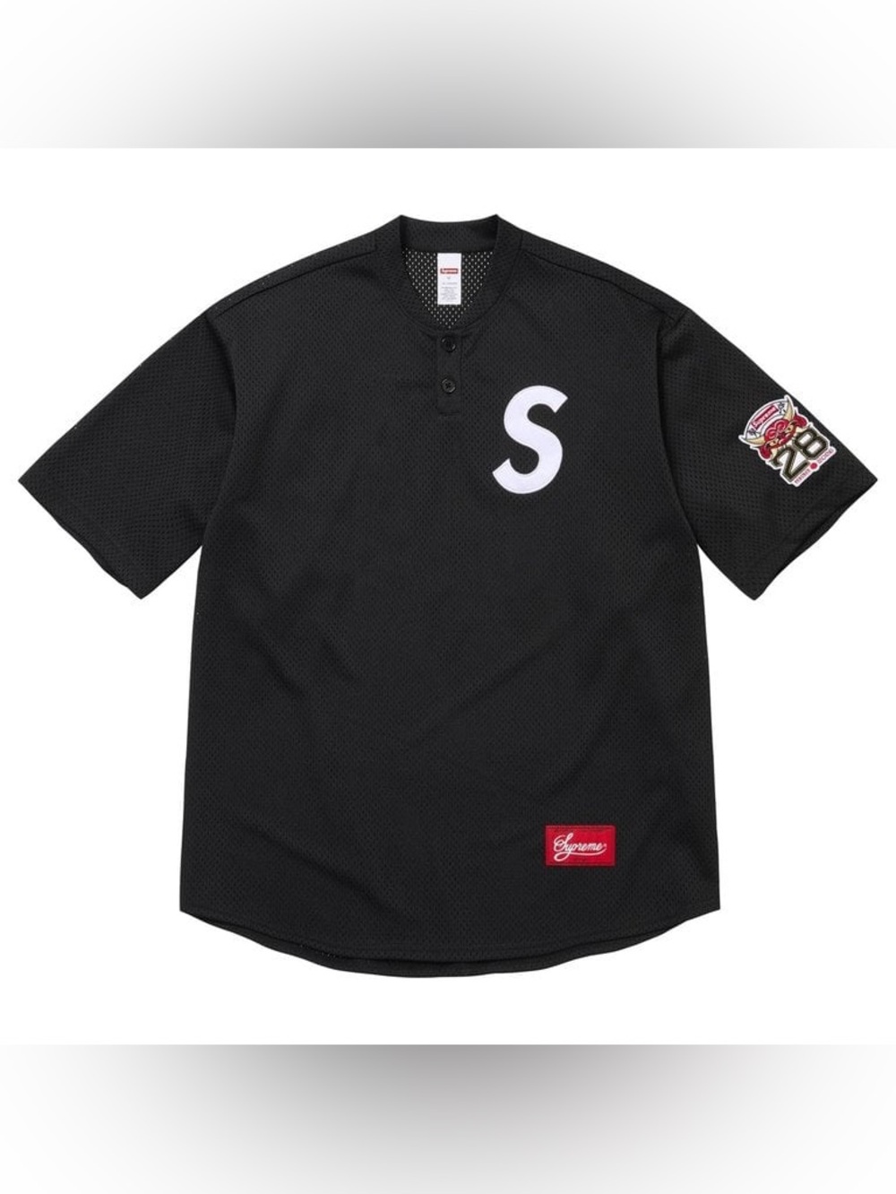 Supreme Shop S Logo Baseball Henley Black - Tokyo SS26 Size XL